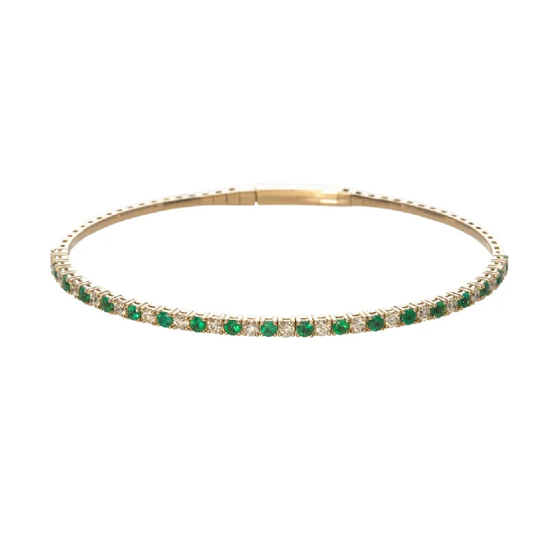 custom charm bracelets for women -Emerald & Diamond 14K Yellow Gold Flexible Bangle