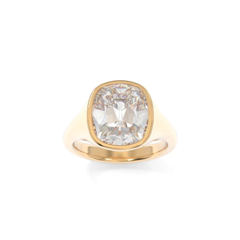 engagement rings with vintage diamonds for women -Sculpted Signet Ring Old Mine Cushion