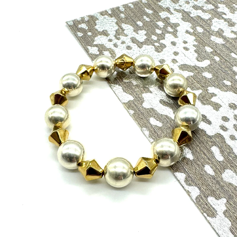 chain bracelets for women -Silver & Gold Mixed Statement Stretch Bracelet