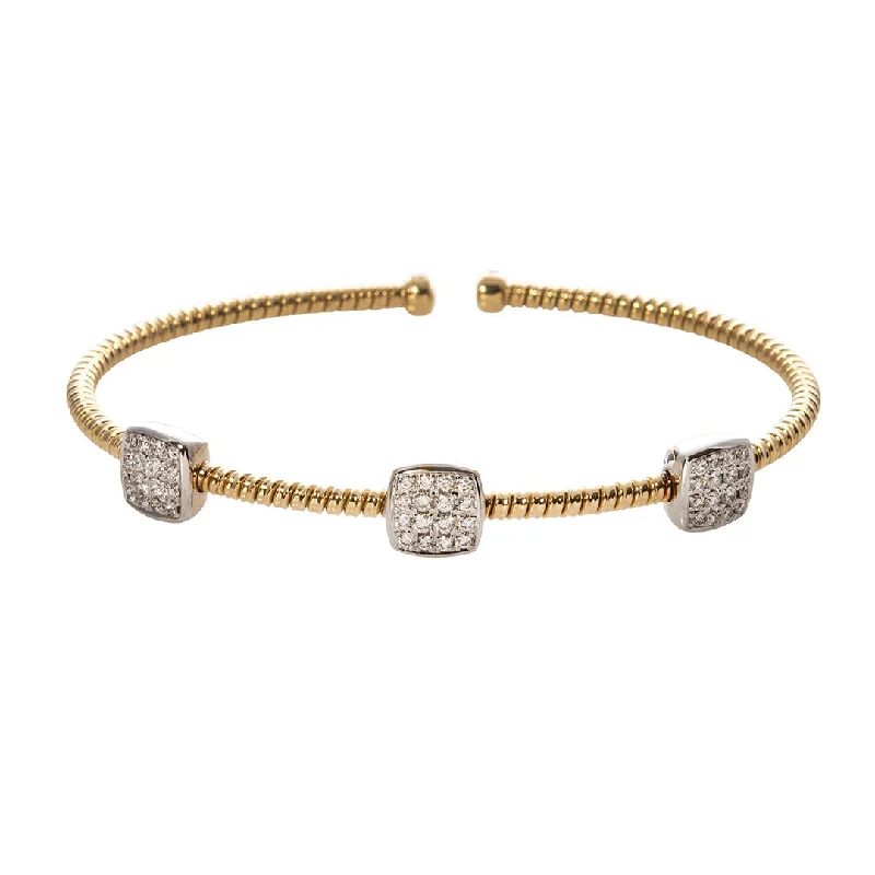 gold bracelets with diamonds for women -Diamond 3 Station 18K Yellow Gold Flexible Cuff Bangle