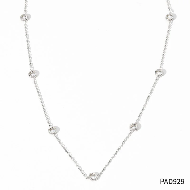 Pad929 White Gold Color Necklace White Zirconium