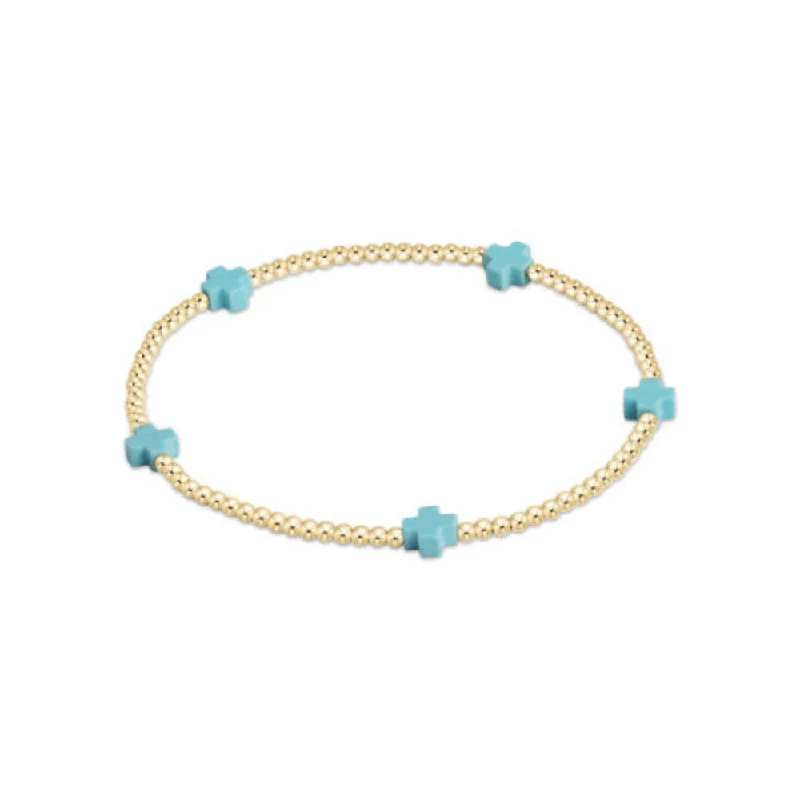 women’s designer bracelets -enewton 6.25" Signature Cross Small Gold Pattern 2mm Bead Bracelet - Turquoise