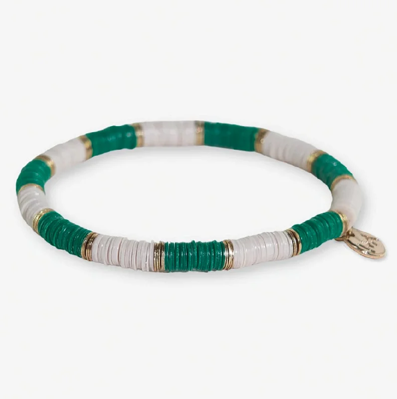 friendship bracelets for women -Grace Two-Colorblock Stretch Bracelet, Green/Ivory | Ink + Alloy