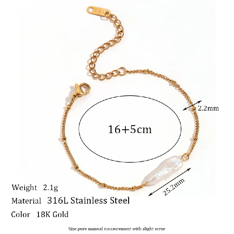 Baroque Long Pearl Pendant Bead Necklace Bracelet-Gold