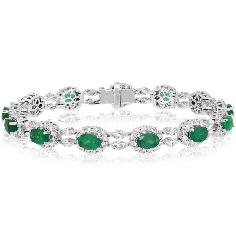 luxury bracelets for women -Emerald & Diamond Halo Bracelet