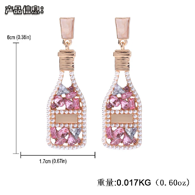 engagement rings with rose-cut diamonds for women -Fashion Wine Bottle Diamond Alloy Artificial Gemstones Earrings