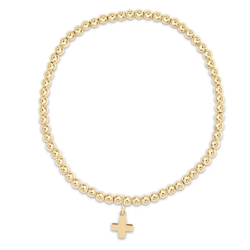 women’s designer bangles -enewton 6.25" Gold 3mm Bead Bracelet - Signature Cross Gold Charm