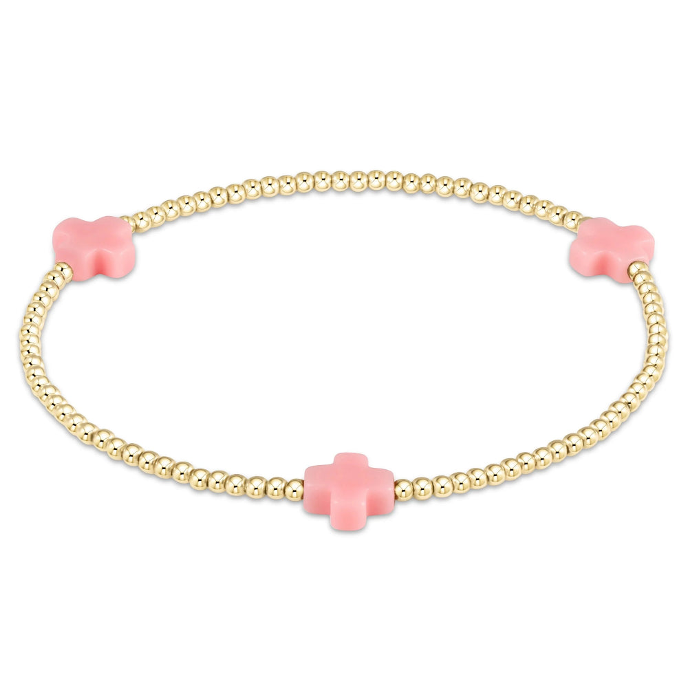 simple bracelets for women -Enewton 6.25" Signature Cross Gold Pattern 2mm Bead Bracelet - Pink