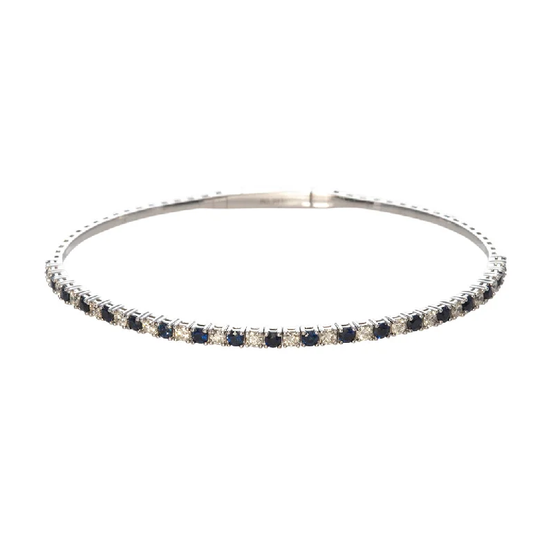 braided bracelets for women -Sapphire & Diamond 14K White Gold Flexible Bangle