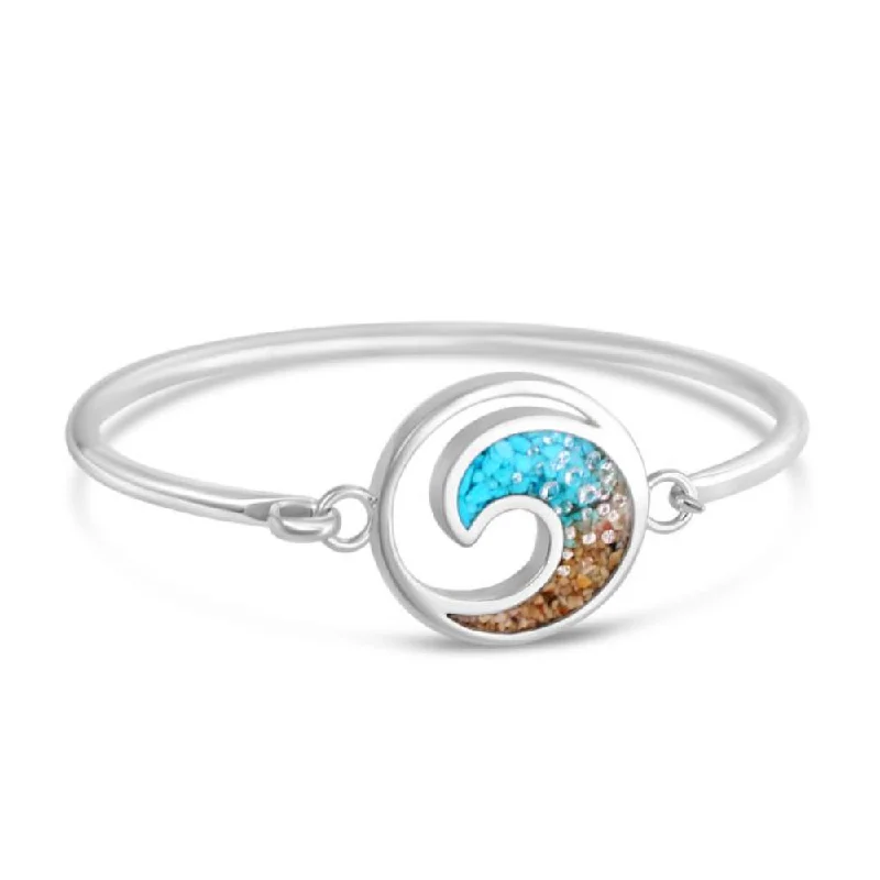 women’s gold cuff bracelets -Dune Wave Bracelet - Diamond & Turquoise Gradient