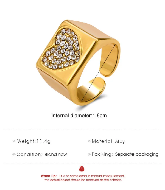 custom made engagement rings for women -Cross-border New Ring Fashion Micro Diamond Metal Love Ring Index Finger Ring Wide Open Ring