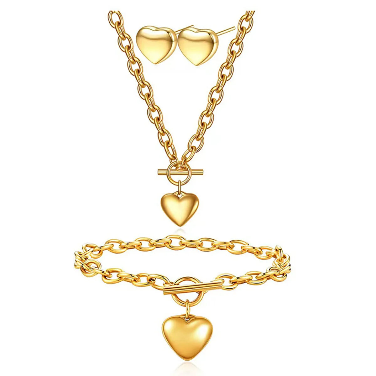 engraved bracelets for women -Wholesale Jewelry Simple Style Classic Style Heart Shape Titanium Steel Plating Bracelets Earrings Necklace