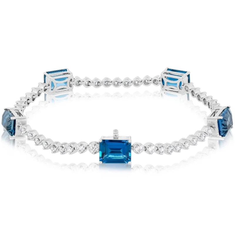 women’s sterling silver bracelets -Emerald Cut Blue Topaz & Diamond Bracelet