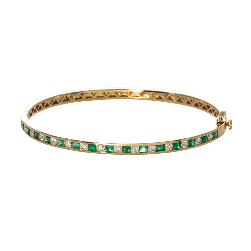 statement cuffs for women -1.3ct Emerald & .82ct Diamond Channel-Set 14K Yellow Gold Bangle