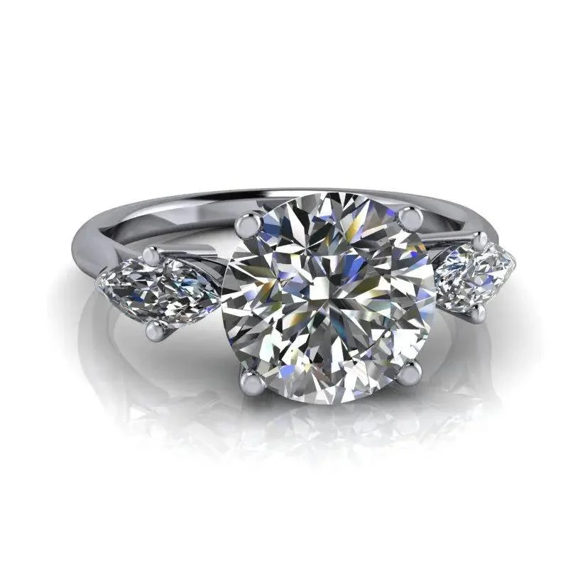 engagement rings with round diamonds and rubies for women -Moissanite Ring Three Stone 2.56 ctw