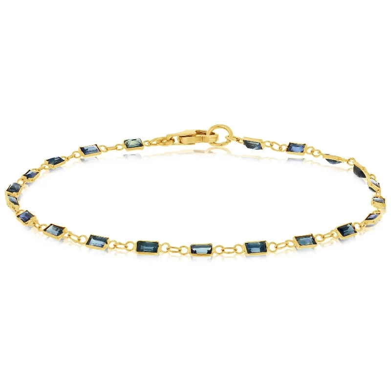 wide bangles for women -Baguette Blue Sapphire Station Bracelet