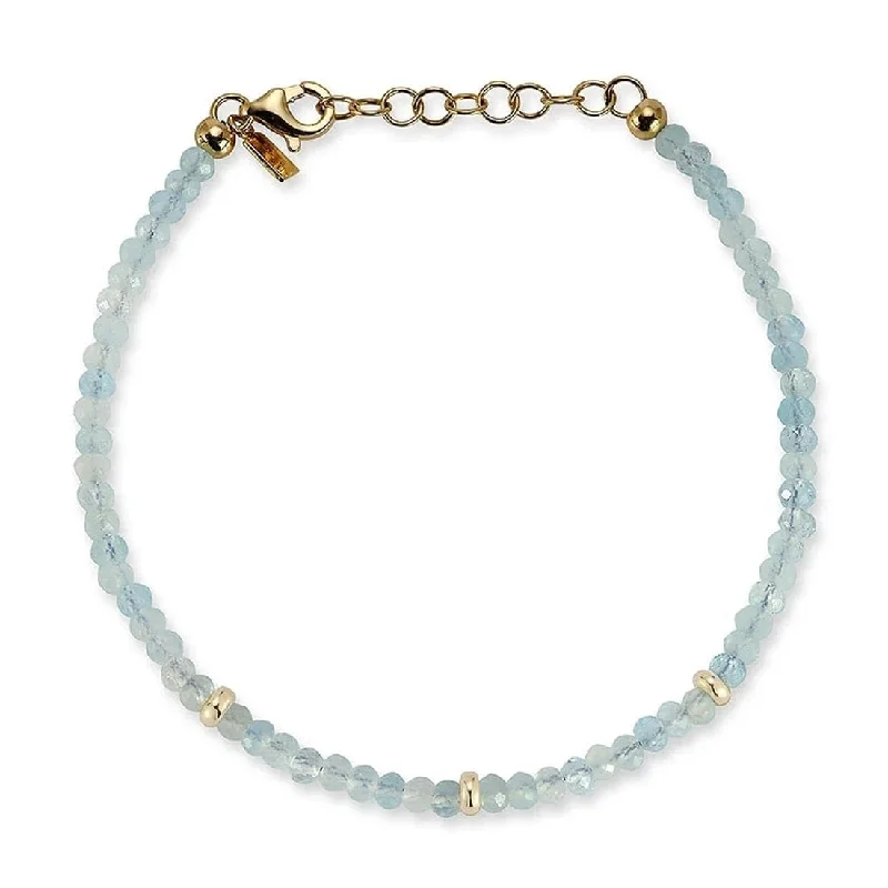 elegant bracelets for women -EF COLLECTION Aquamarine Birthstone Bead Bracelet